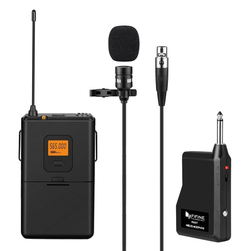 FIFINE 20-Channel UHF Wireless Lavalier Lapel Microphone System with Bodypack Transmitter, Mini XLR Female Lapel Mic and Portable Receiver, Quarter Inch Output Perfect for Live Performance-K037