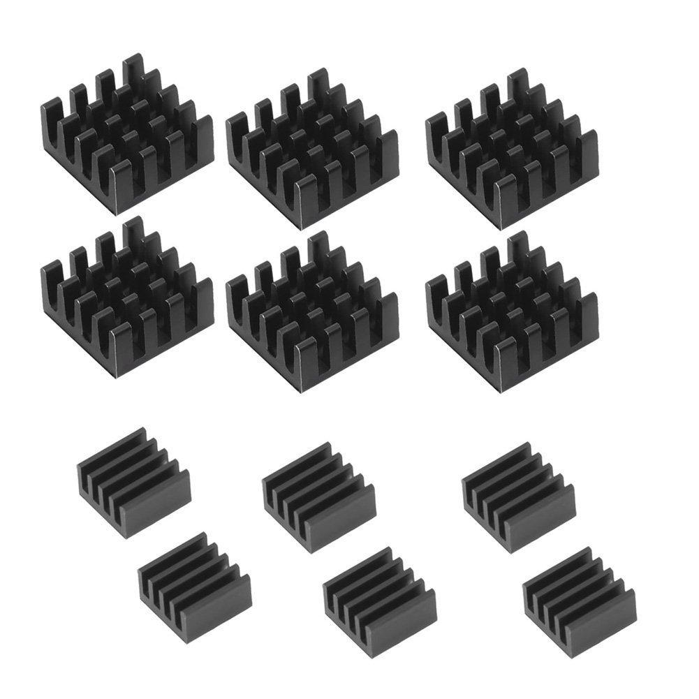 MUZOCT 12Pcs Aluminum Heatsink Cooler Cooling Kit for Raspberry Pi 3, Pi 2, Pi Model B+ Black