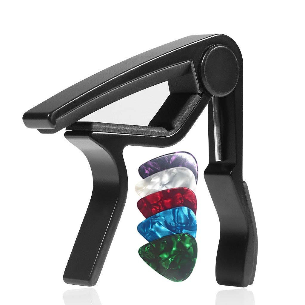 WINGO Quick-Change capo for Acoustic and Electric Guitars with 5 Picks for Free, Black