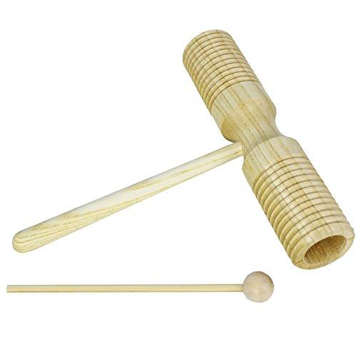 A-Star AP4221 Two Tone Wood Block Guiro Scraper with Wooden Beater Two Tone Bell