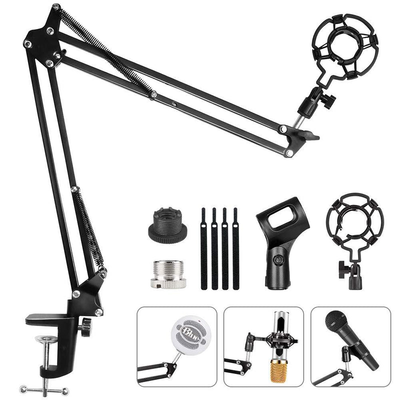 HAUEA Microphone Arm Stand, Adjustable Suspension Boom Scissor Mic Stand with Shock Mount, Upgrade Heavy Duty Clamp, Mic Clip, 3/8'' to 5/8'' Adapter for Blue Yeti, Nano Snowball and Other Microphone