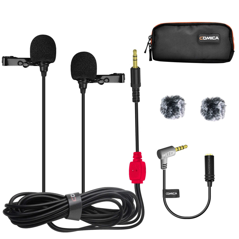 Comica Dual Lavalier Microphone,CVM-D02 Omnidirectional Clip On Microphone for PC,DSLR Camera,iPhone,Samsung,Laptop,Lavalier Lapel Microphone Perfect for Recording,YouTube,Video,Vlogging (Red, 6m) CVM-D02R(6m)