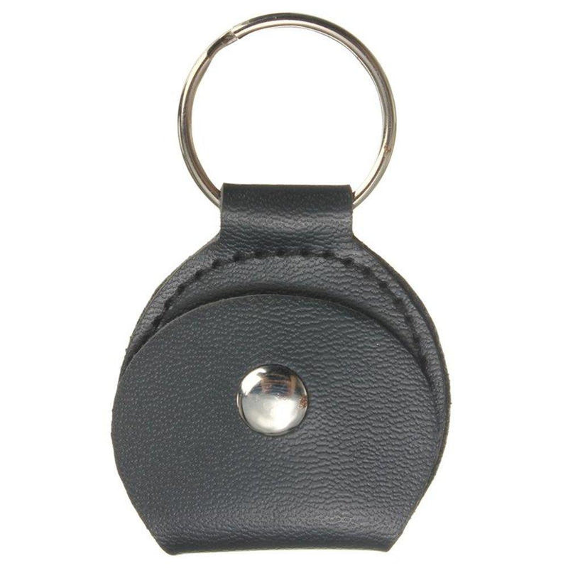 TRIXES Pick Holder with 3 Plectrums Faux Leather Folding Pouch Keyring Stocking Filler Black
