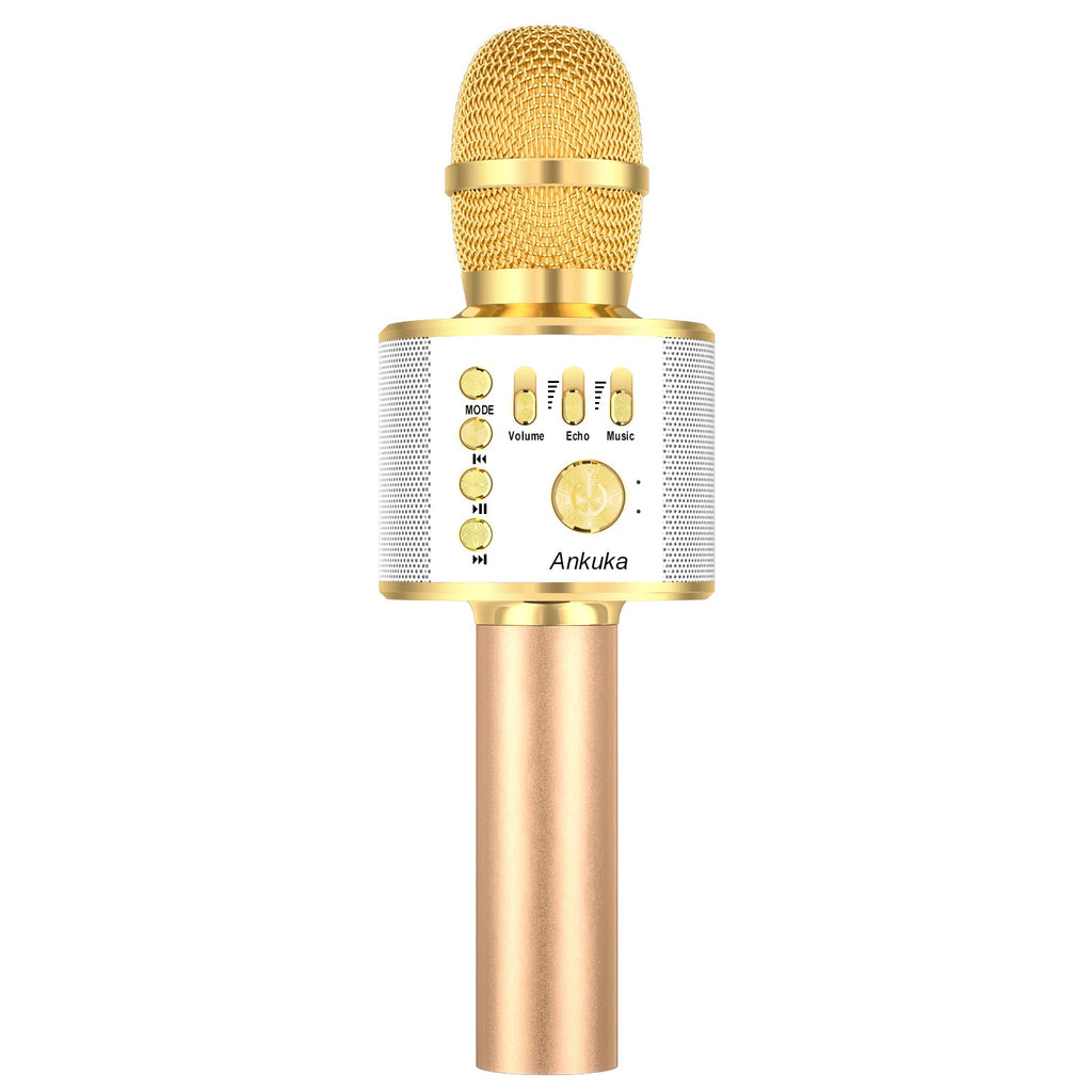 Karaoke Wireless Microphone, Ankuka Handheld Bluetooth Karaoke Player Speaker, Compatible with iPhone Android Smartphone, Portable Mic for Home KTV/Outdoor Party/Music Playing/Kids Singing, Gold