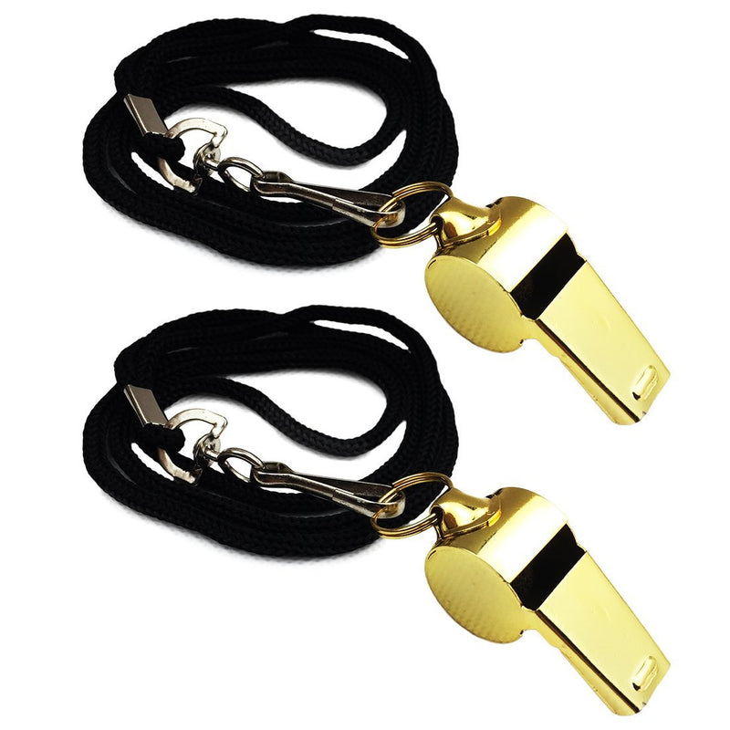 Dooppa 2PCS Stainless Steel Sports Coach Whistle with Lanyard(Golden)