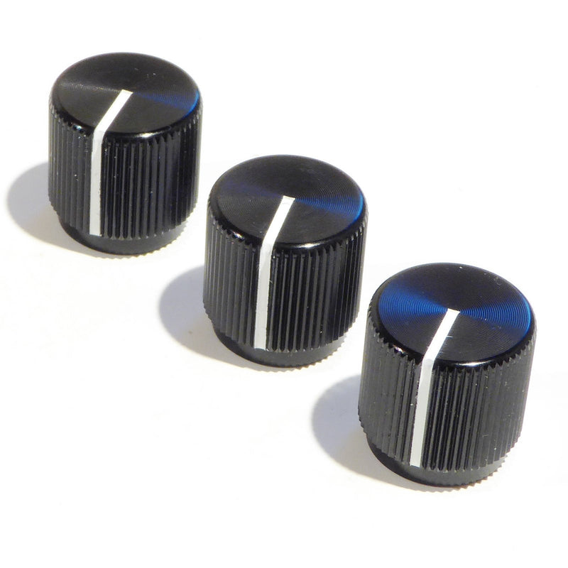 3x Black Aluminium guitar/amplifier/pedal knob tone or volume 16mm Diameter