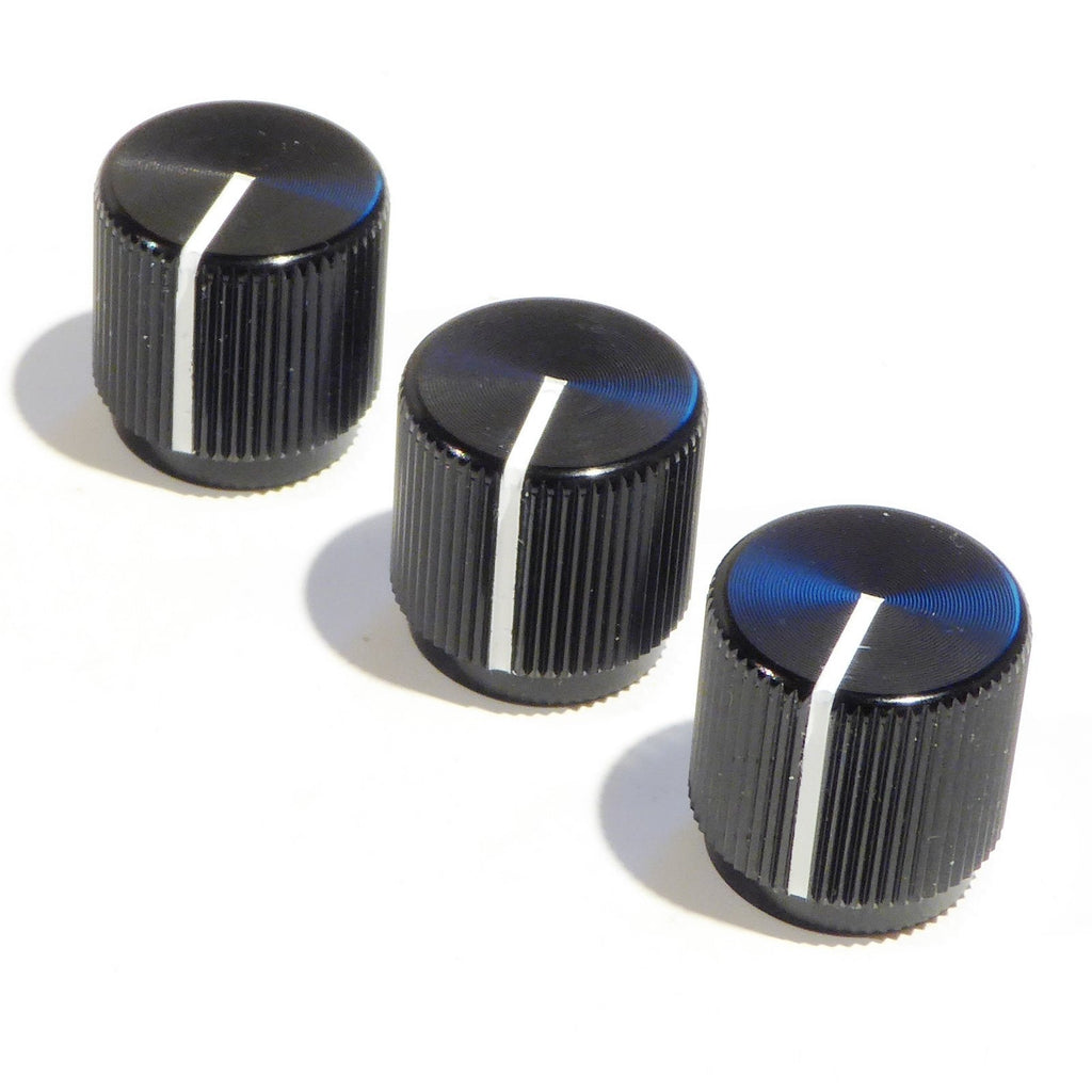 3x Black Aluminium guitar/amplifier/pedal knob tone or volume 19mm Diameter