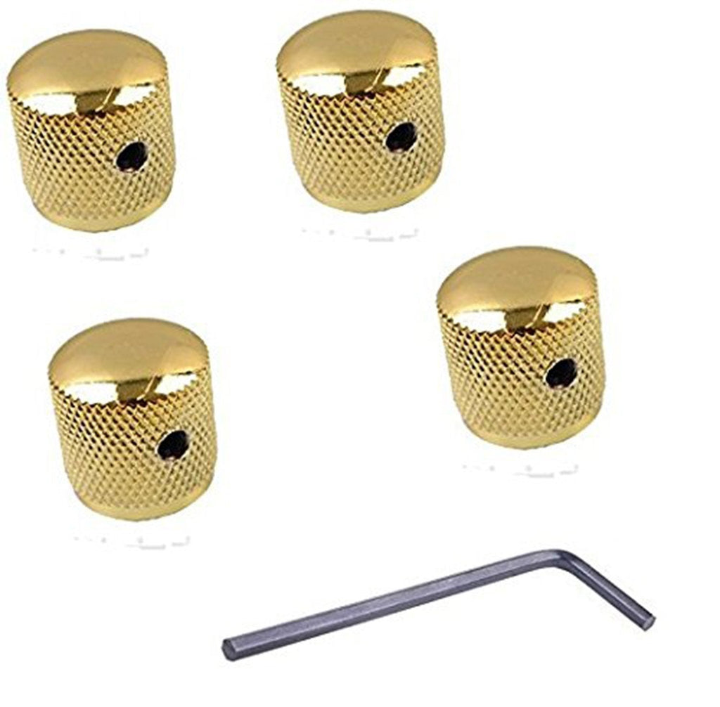 Pack of 4pcs Metric Metal Dome Guitar Volume Tone Speed Control Knobs with 2pcs Allen Keys Screws Set for Fender Strat Telecaster Gibson Les Paul Electric Guitar or Bass, Chrome (Gold) Gold