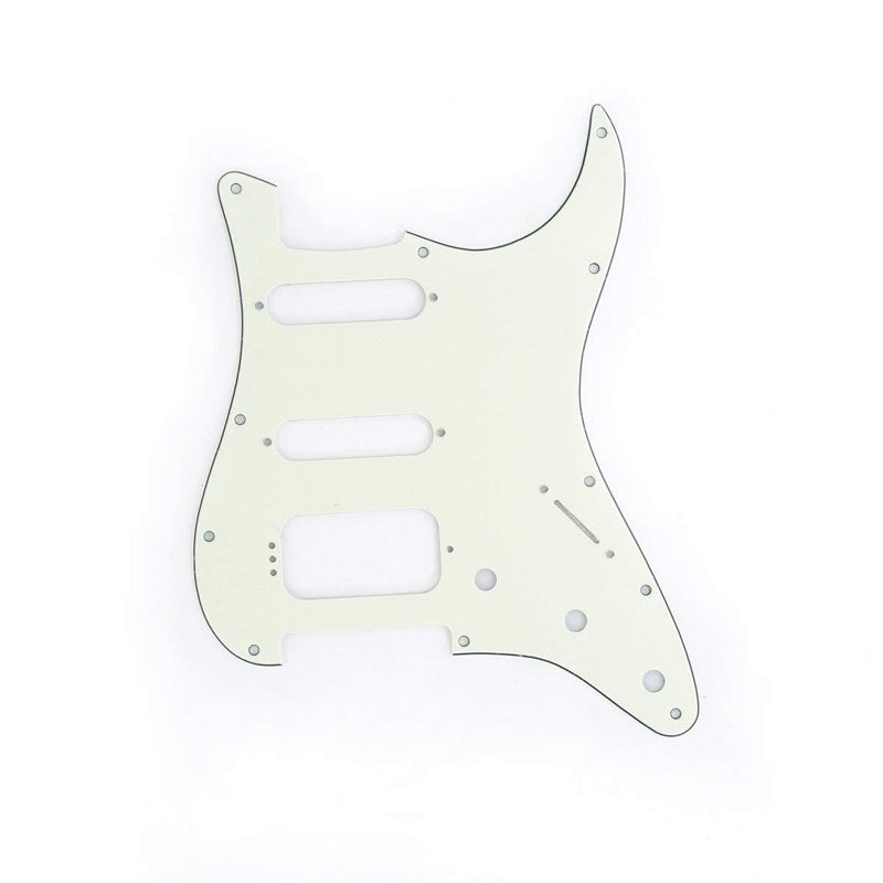 Musiclily Pro 11-Hole Round Corner HSS Guitar Strat Pickguard for USA/Mexican Stratocaster 4-screw Humbucking Mounting Open Pickup, 3Ply Ivory Mint