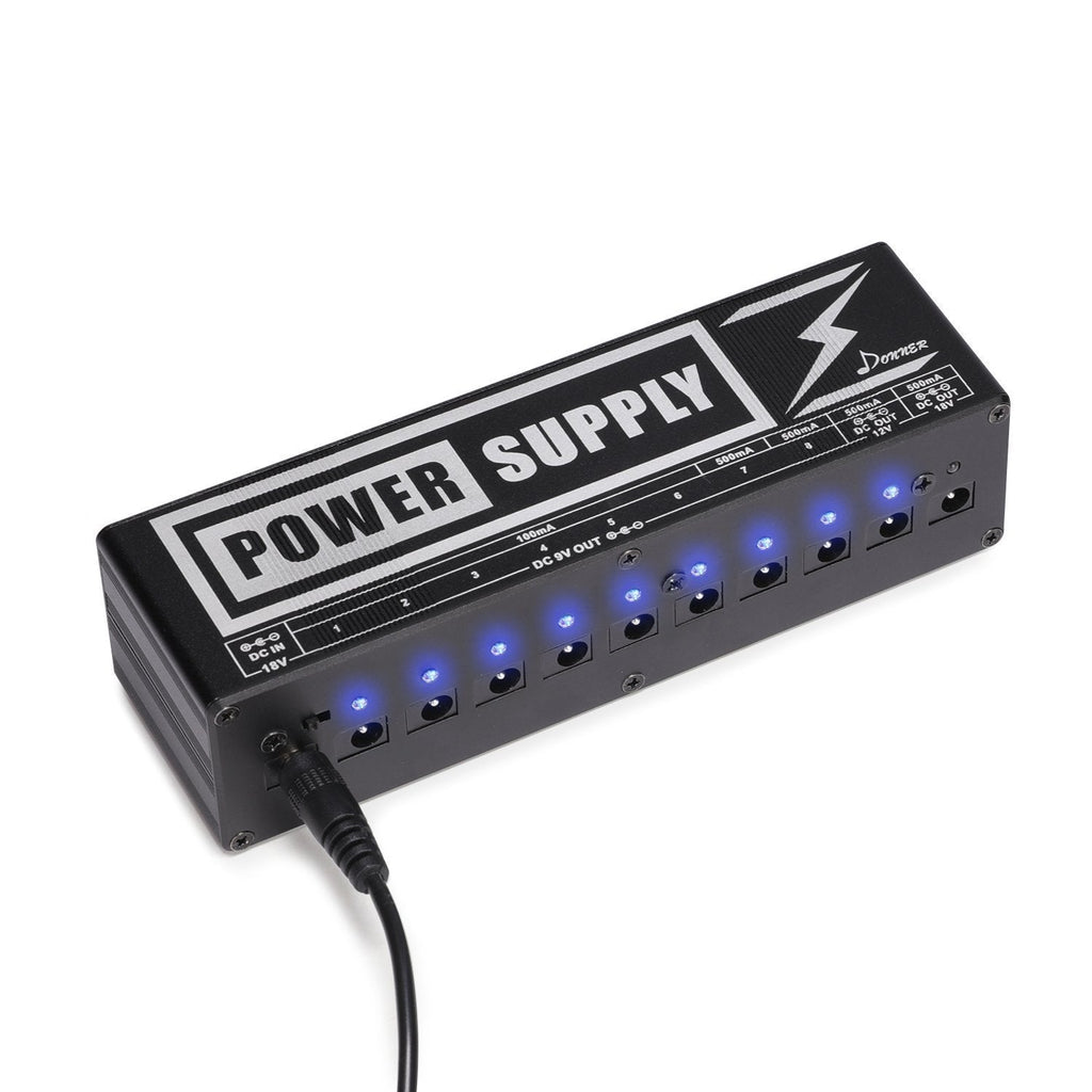 Donner DP-2 Guitar Pedal Power Supply 10 DC Output for 9V/12V/18V Effect Pedals