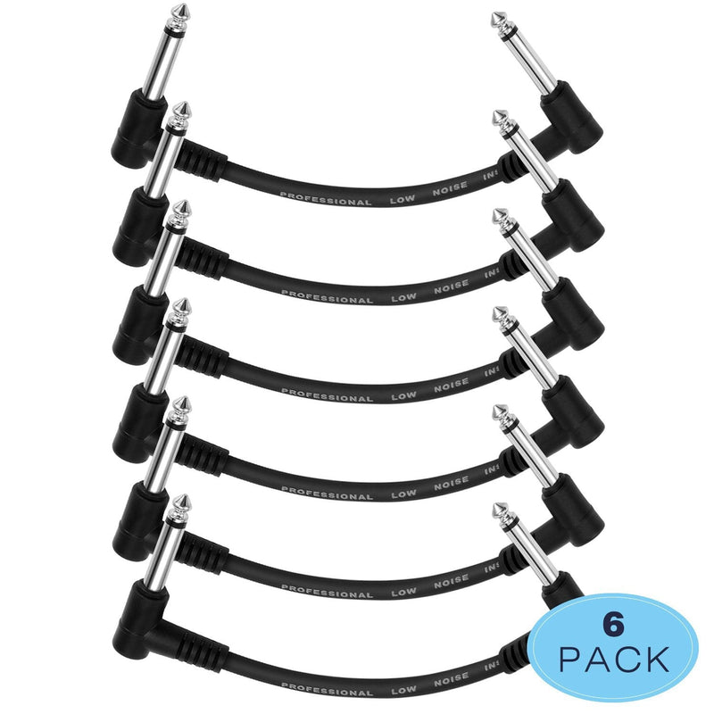 Donner 6 Inch Guitar Patch Cable Black, Guitar Effect Pedal Cables, Noiseless TS Mono Cords for Guitar/Bass Effect Pedals (6 Pack) 15CM 6-Pack