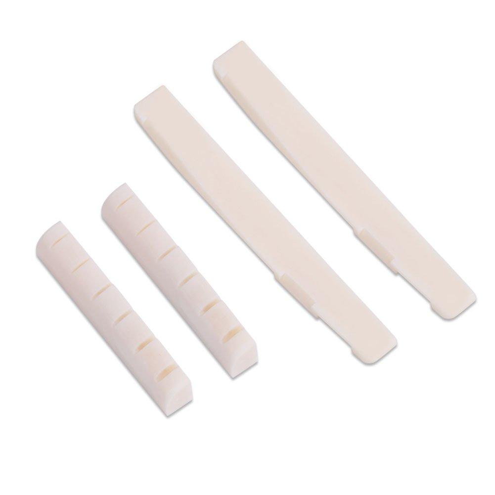 Classical Guitar Saddle Bone, Cow Bone Nut Split Head Nut & Bridge Nut for 6 Strings Classical Guitar and Acoustic Guitar 2 Pairs