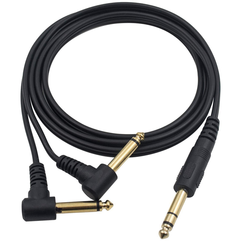 Duttek Guitar Y Cable,5 Feet Gold Plated 6.35mm 1/4" Male TRS Stereo to Dual 2 x 6.35mm 1/4" Male TS Mono 90 Degree Right Angle Y Splitter Audio Cable (635M/2MR)