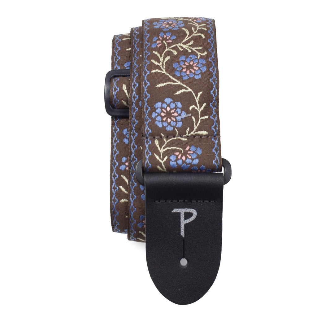 Perri’s Leathers Ltd. - Guitar Strap - Nylon - Jacquard - Adjustable - for Acoustic/Bass/Electric Guitars - Made in Canada Brown / Blue