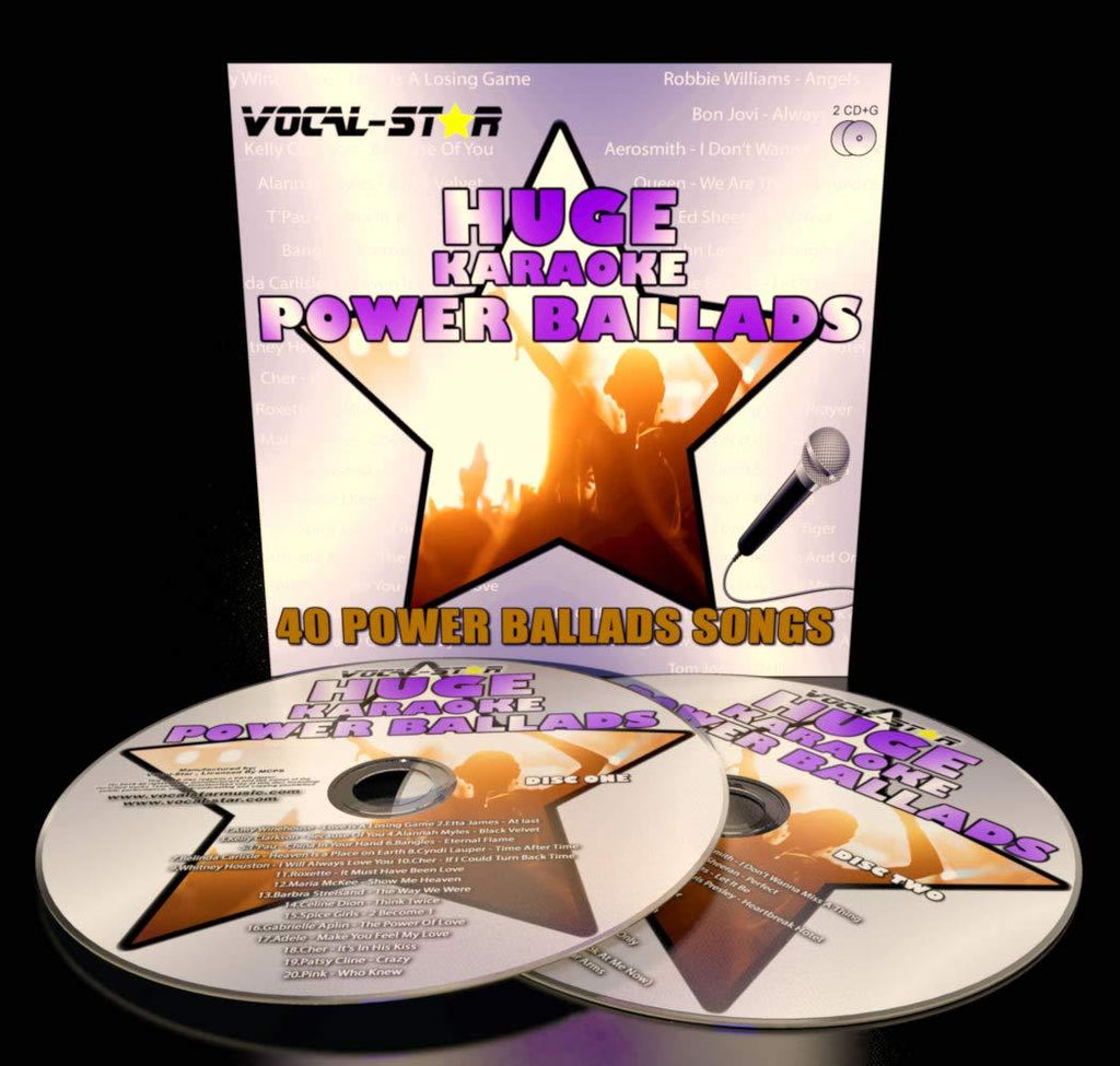 Karaoke CD Disc Set With Words - Huge Power Ballads Hits - 40 Songs 2 CDG Discs By Vocal-Star