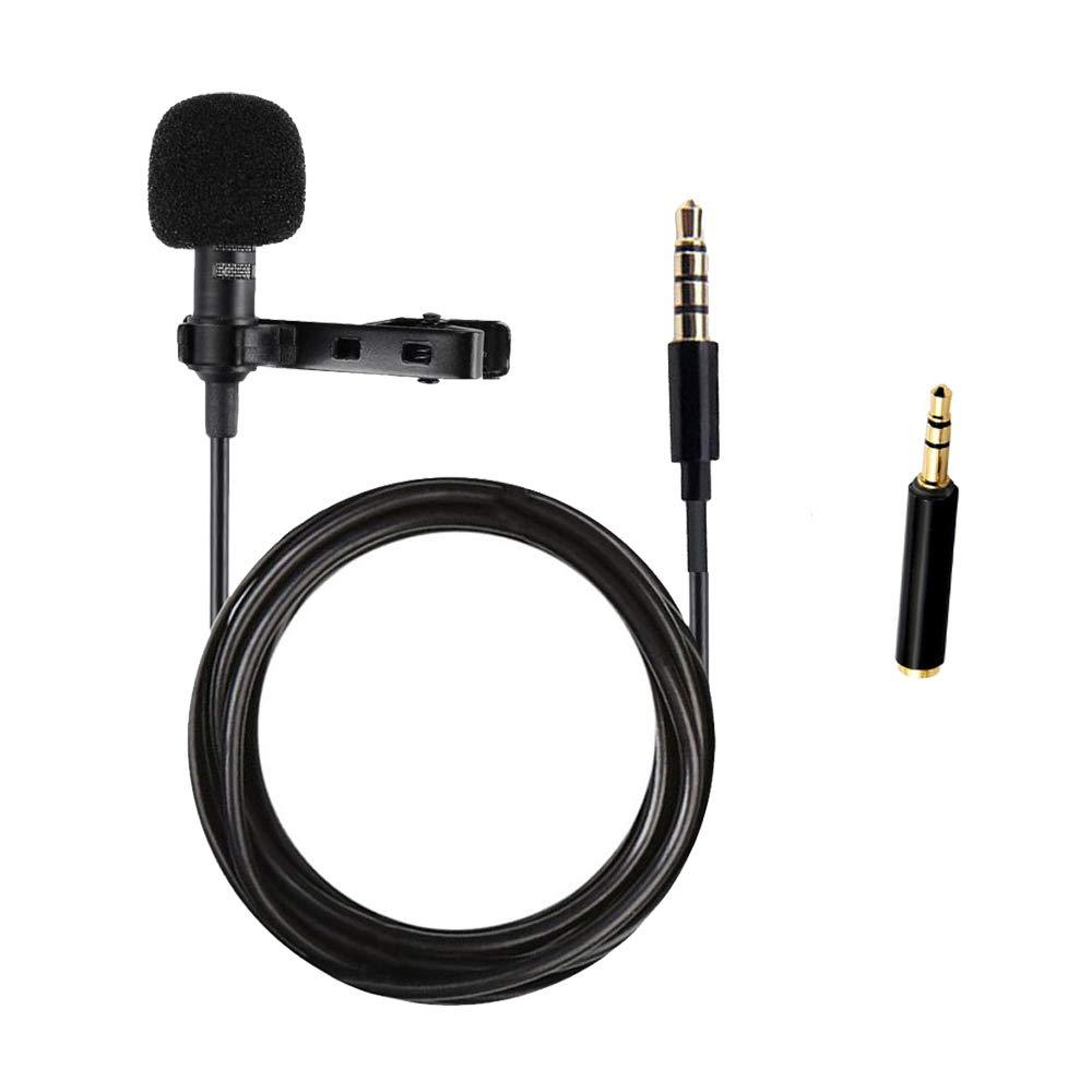 Lavalier Lapel Microphone Clip on Omnidirectional Condenser Mic Professional for iPhone, Samsung Galaxy, Android Smartphones, iPad iPod & DSLR Camera, Recording Youtube, Interview, Studio, Video Mic w/ 4to3 Pole