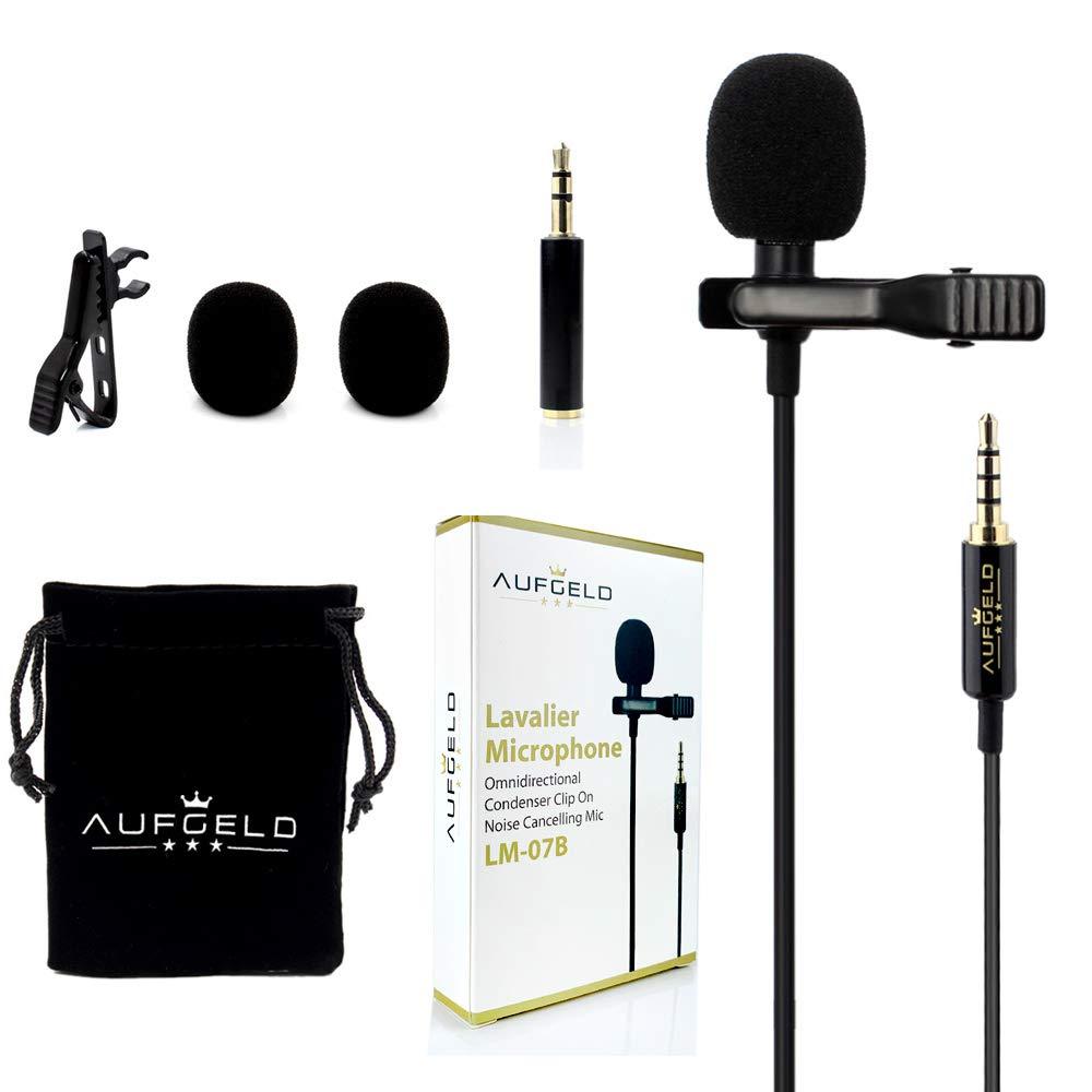 Professional Mini Lavalier Lapel Lav Condenser Microphone Compatible with iPhone Android Windows Smartphones Clip On Interview Youtube Video Voice Podcast Noise Cancelling Mic