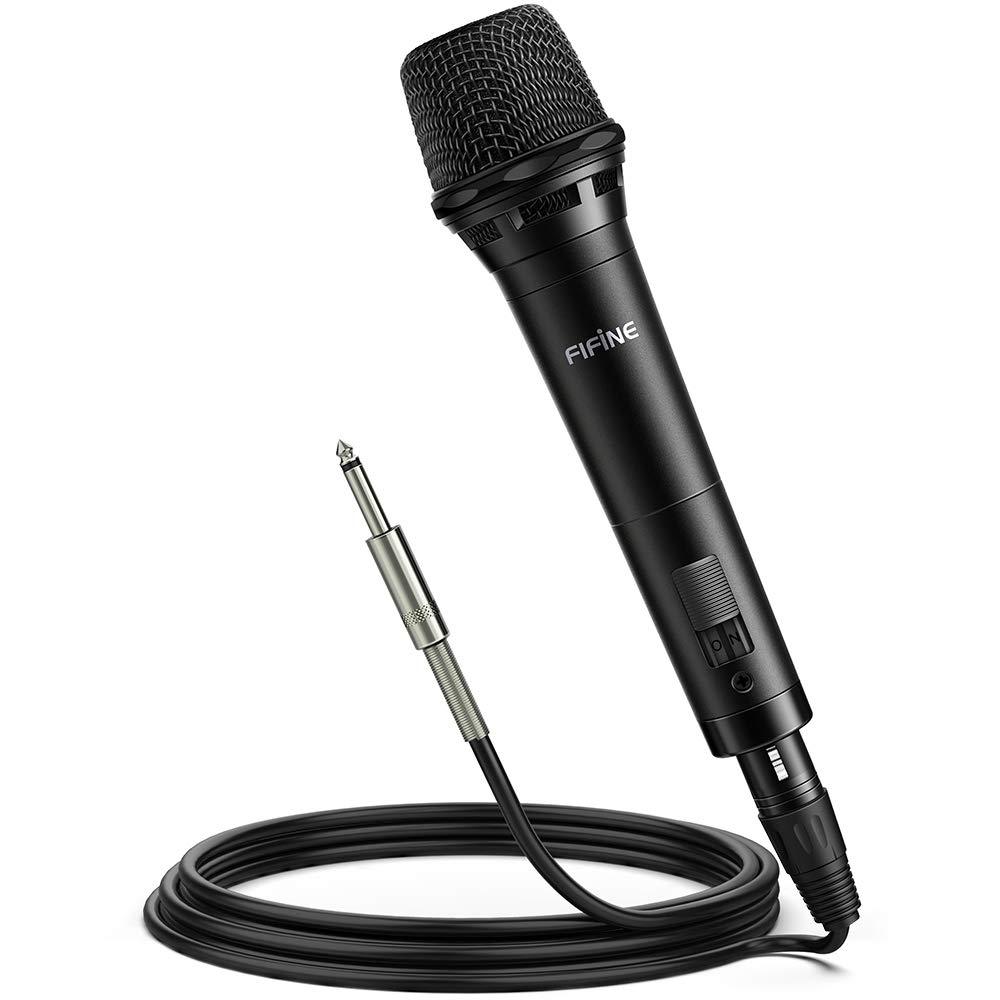 FIFINE Dynamic Vocal Microphone Unidirectional Cardioid Handheld Microphone with On and Off Switch for Karaoke, Live Performance, Speech etc Includes 19ft 3-pin XLR Female to Quarter Inch Cable-K8
