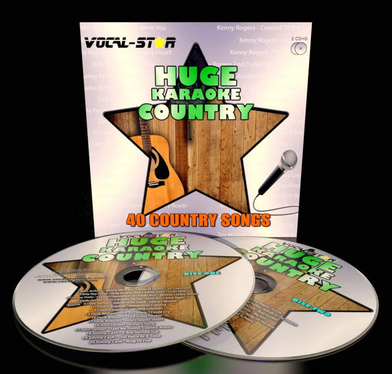 Karaoke CD Disc Set With Words - Huge Hits From Country - 40 Songs 2 CDG Discs By Vocal-Star