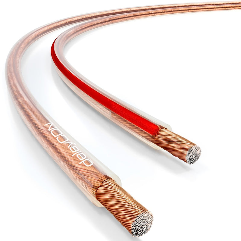 deleyCON 10m (32.81 ft.) Loudspeaker Cable 2x 2.5mm² Speaker Cable CCA Copper-Coated Aluminium 2x50x0.25m (82.02 ft.) m Filaments Polarity Marking - Transparent 10 meters (32.81 ft.)