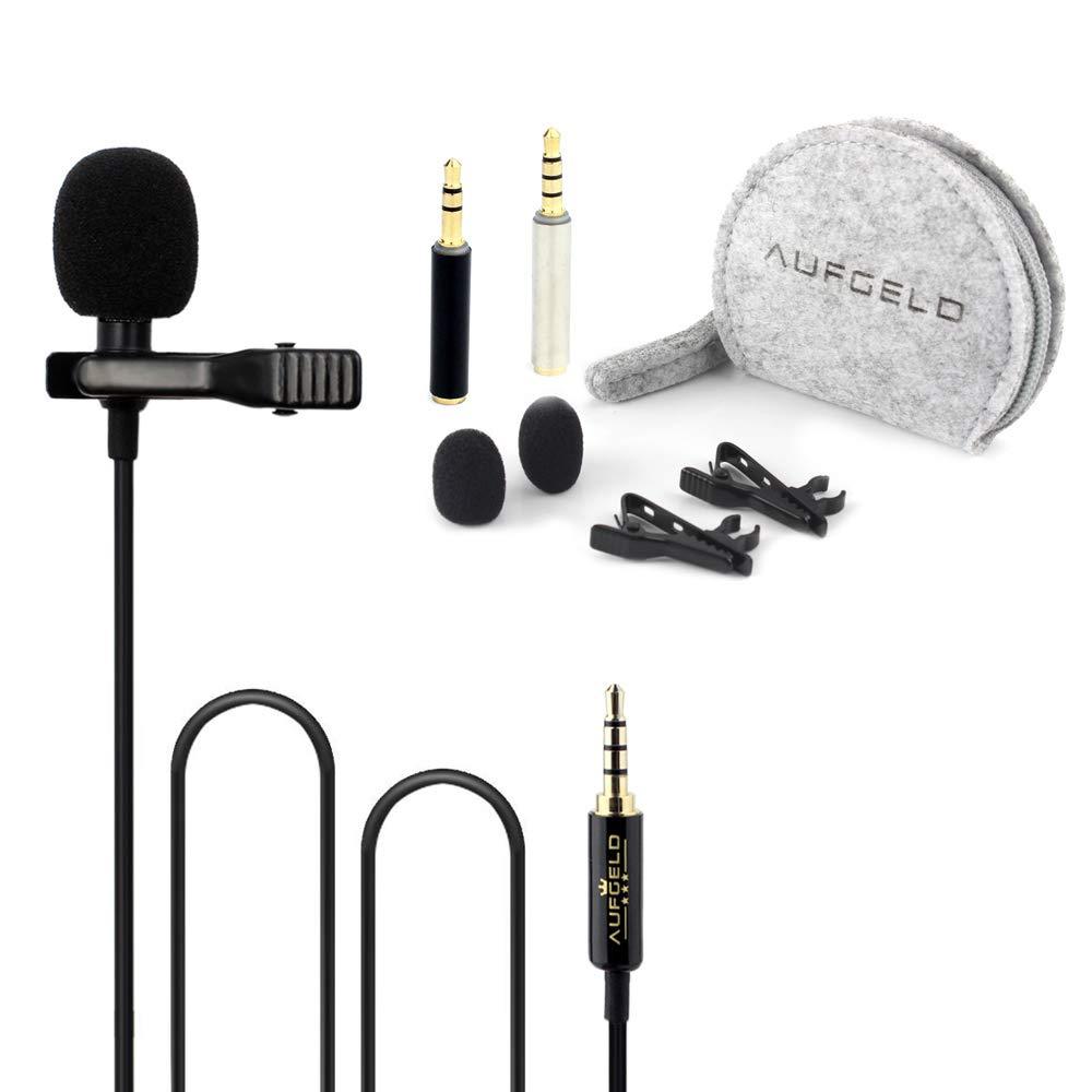 Professional Best Small Mini Lavalier Lapel Lav Condenser Microphone Compatible with Mac Macbook iPhone Android Cellphones Clip On Interview Youtube Video Voice Podcast Noise Cancelling Mic LM-03G