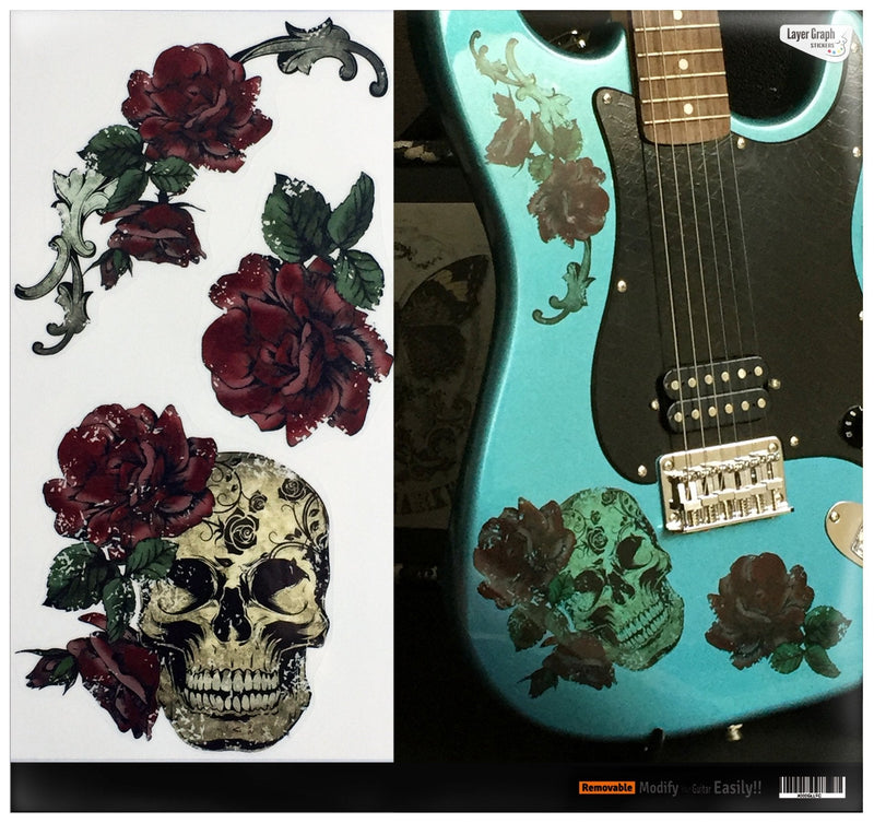 Inlaystickers Layer Graph Stickers for Guitar & Bass - Gothic Skull & Roses LG-004-GS