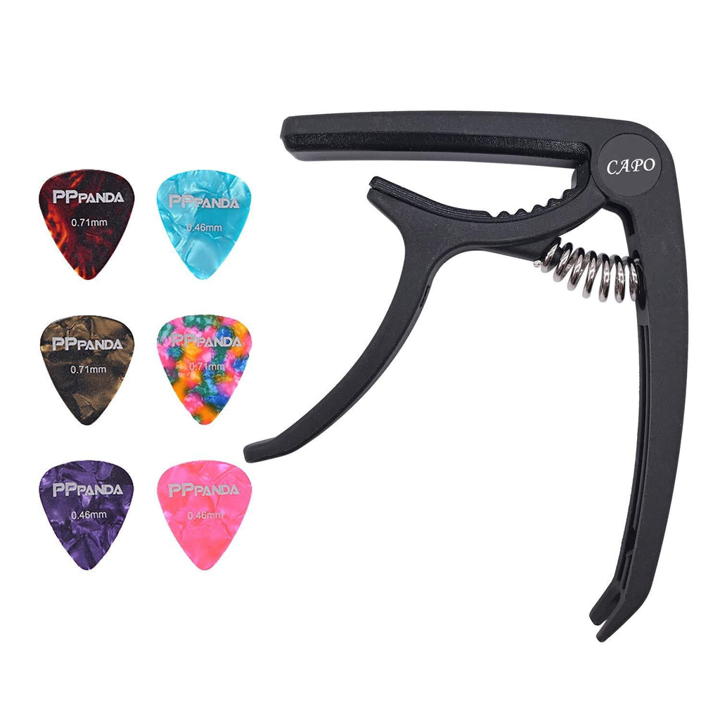 Capo,Guitar Capo, Ukulele Capo,PPpanda Trigger Capo Capotastos for Acoustic Electric Guitars and Ukulele with 6 picks Black