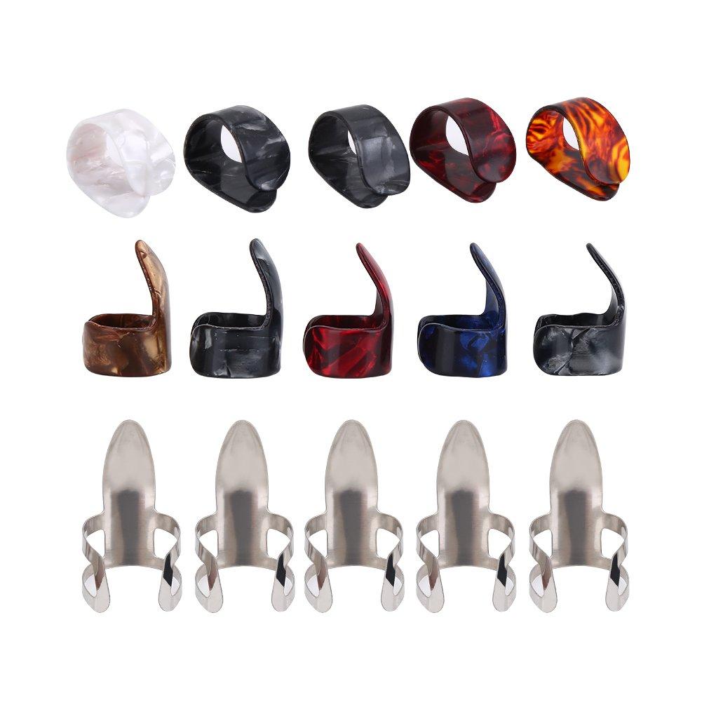 Guitar Finger Picks, 15Pcs Metal Thumb Index Finger Guitar Picks DIY Ring Protector Guitar Accessory with Storage Box Instrument Part