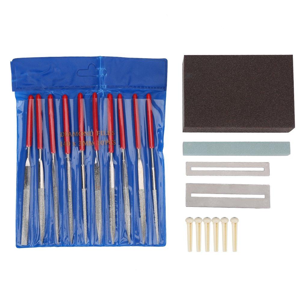 20 PCS Guitar Repair Tool Kit, Guitar Bridge Saddle Nut Files with Grinding Stone Screw Nuts Guitar Maintenance Accessory