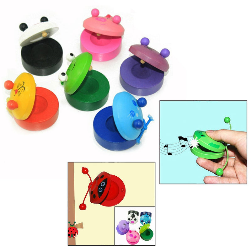 OFKPO 6 Pcs Wooden Cartoon Animal Castanets, Early Education Musical Instruments Toys for Baby Children Kids