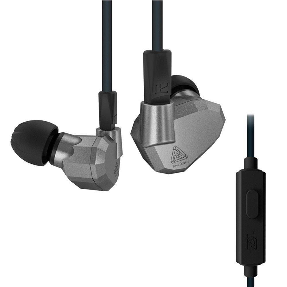 Quad Driver Headphones, WishLotus KZ ZS5 2DD+2BA Hybrid In Ear headset HiFi DJ Monitor Extra Bass, Detachable Cable Noise Canceling Earbuds (Grey with Microphone)