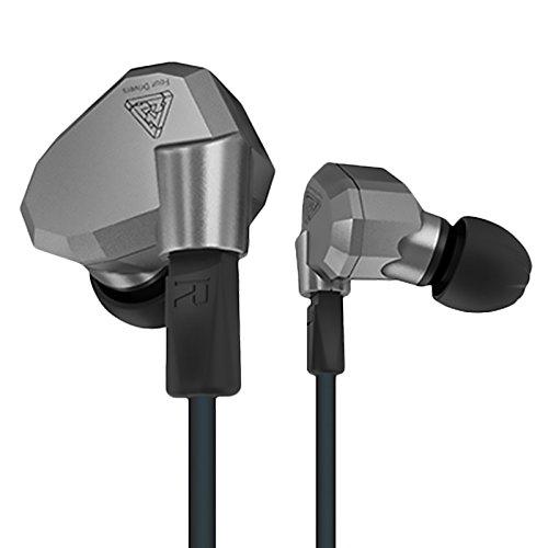 Quad Driver Headphones, WishLotus KZ ZS5 2DD+2BA Hybrid In Ear headset HiFi DJ Monitor Extra Bass, Detachable Cable Noise Canceling Earbuds (Grey without Microphone)