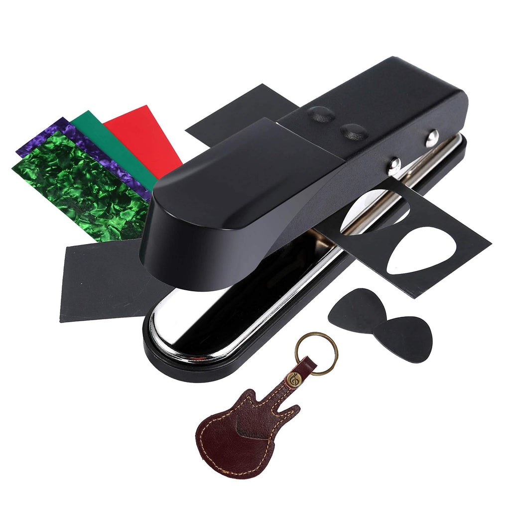 Asmuse Pick Punch Plectrum Maker Cutter Professional DIY with Genuine Leather Pick Holder Premium Celluloid Strips and Sandpaper Hard Metal Made