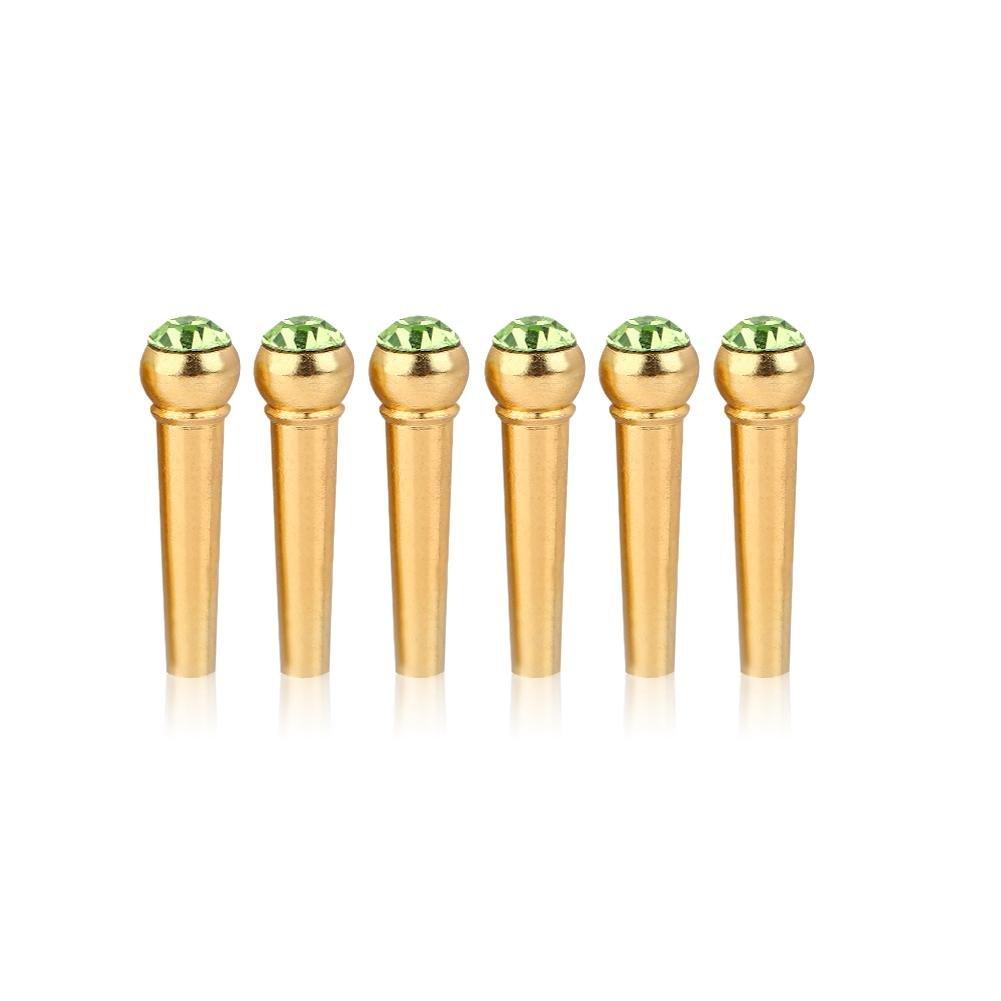 6Pcs Acoustic Guitar Bridge Pin Brass Bridge Pins with Beautiful Crystal Glass Dot (Green)