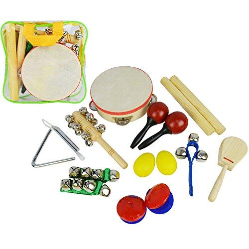 A-Star AP0017 16 Piece Handheld Percussion Set with Storage Carry Bag, Educational Wooden Plastic Metal Musical Instruments for Kids Handheld Childrens Percussion Set