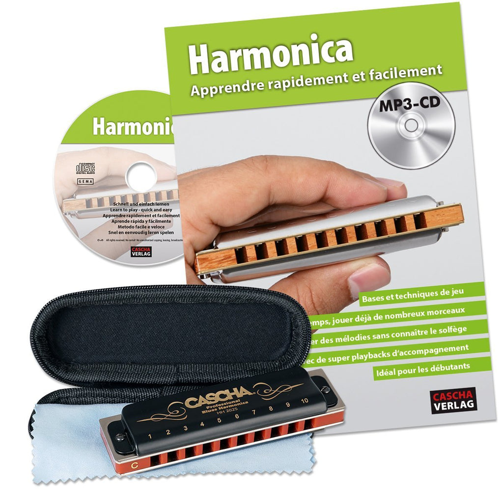 CASCHA HH 1610 FR Professional Blues Harmonica Set with French Instructional Book Plus MP3-CD Set with French Book