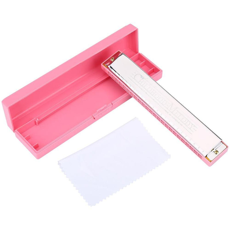 24 Holes Key of C Harmonica Metal Mouth Organ Musical Instrument Toy for Children Beginner(Pink) Pink