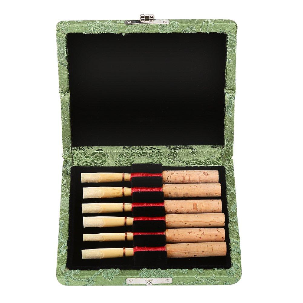 Oboe Reeds Case, Wooden + Silk Cloth Cover Oboe Reeds Holder Storage Case Musical Instrument Box Spare Parts for 6pcs Oboe Reeds(Green) Green