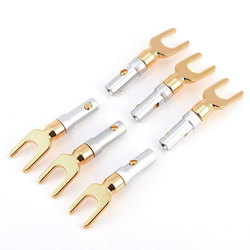 Set of 6 Speaker Spade Connetor, Solder Free Gold Plated 4mm Banana U Fork Speaker Wire Connector Spade for Speaker Repair Kit