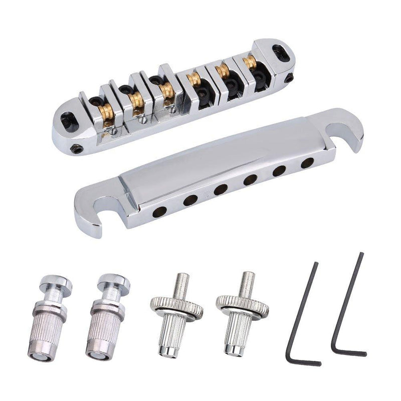 Dilwe Roller Saddle Bridge & Tailpiece Set, Replacement Part for LP Style 6-String Electric Guitar