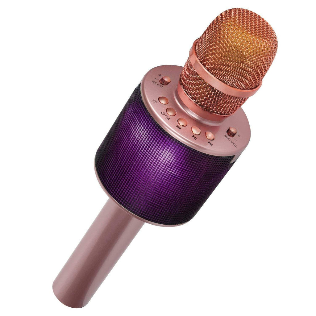i-Star Bluetooth Karaoke Microphone - Wireless Karaoke Mic - Pairable For Duets With Multi Colour LED Lights and 5W Speaker (Rose Gold) Rose Gold Single