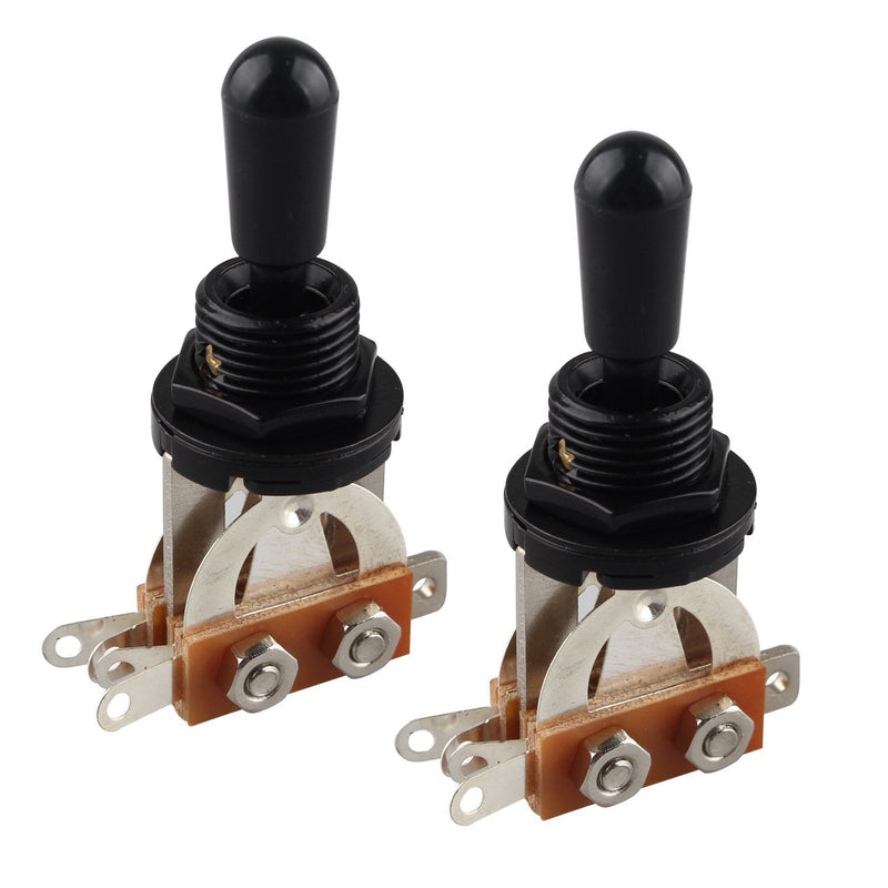 Futheda 2pcs Guitar 3 Way Toggle Switch Pickup Selector Short Straight Switch Electric Guitar Parts with Black Tip Knob