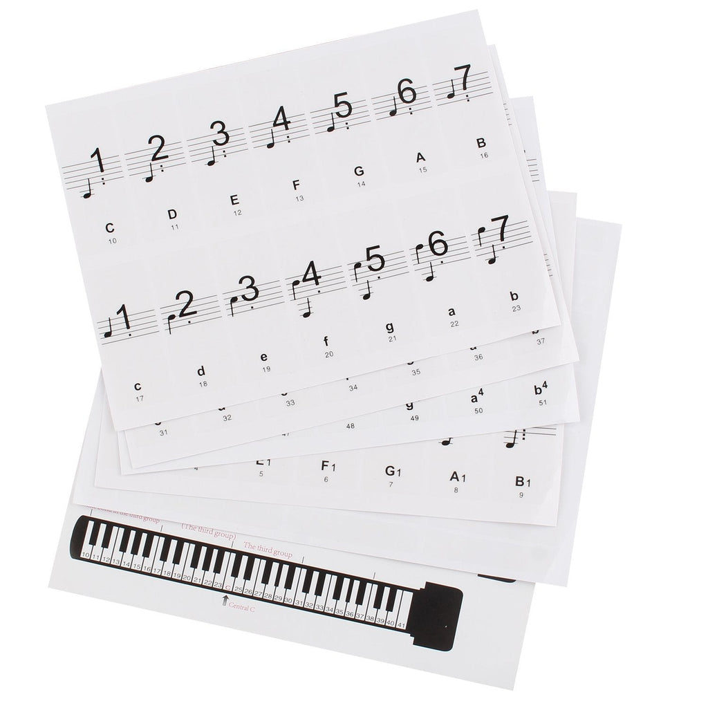 Futheda 54/61/88 Key Piano Keyboard Stickers Transparent and Removable Electronic Organ Piano Music Note Full Set Stickers for White and Black Keys