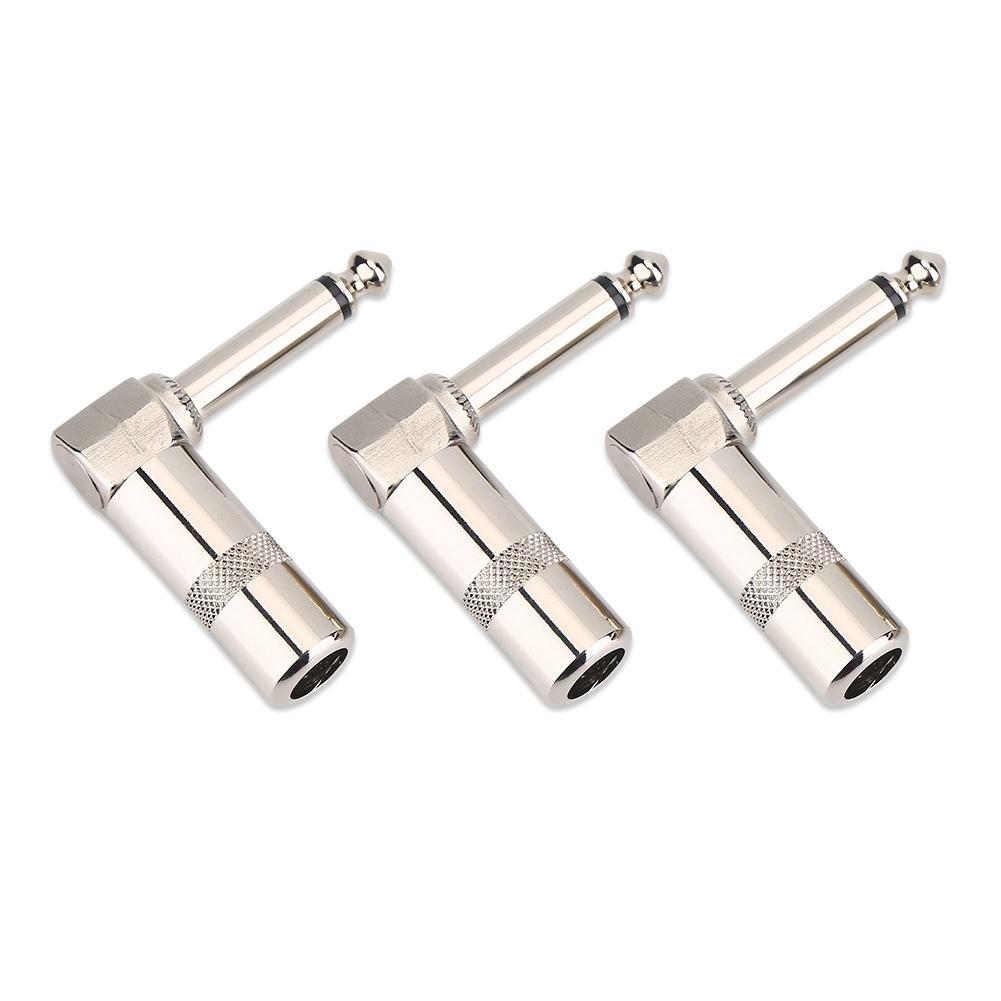 Dilwe 3Pcs Guitar Cable Plug, 6.3mm 1/4inch L Type Instrument Audio Microphone Cable Connector Right Angle Plug Jack