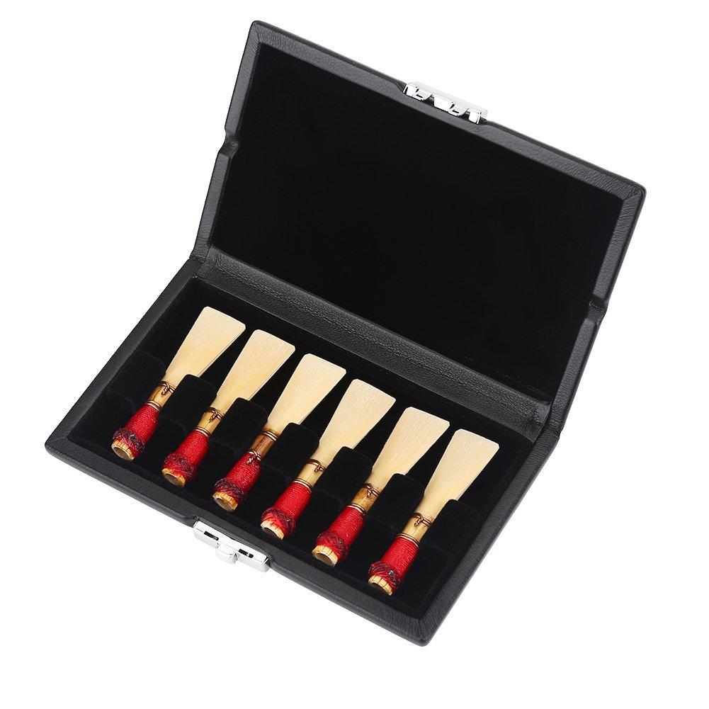 Bassoon Reed Case, PU Leather Cover Wood Black Bassoon Reed Container Box Case with Slots for 6pcs Reeds