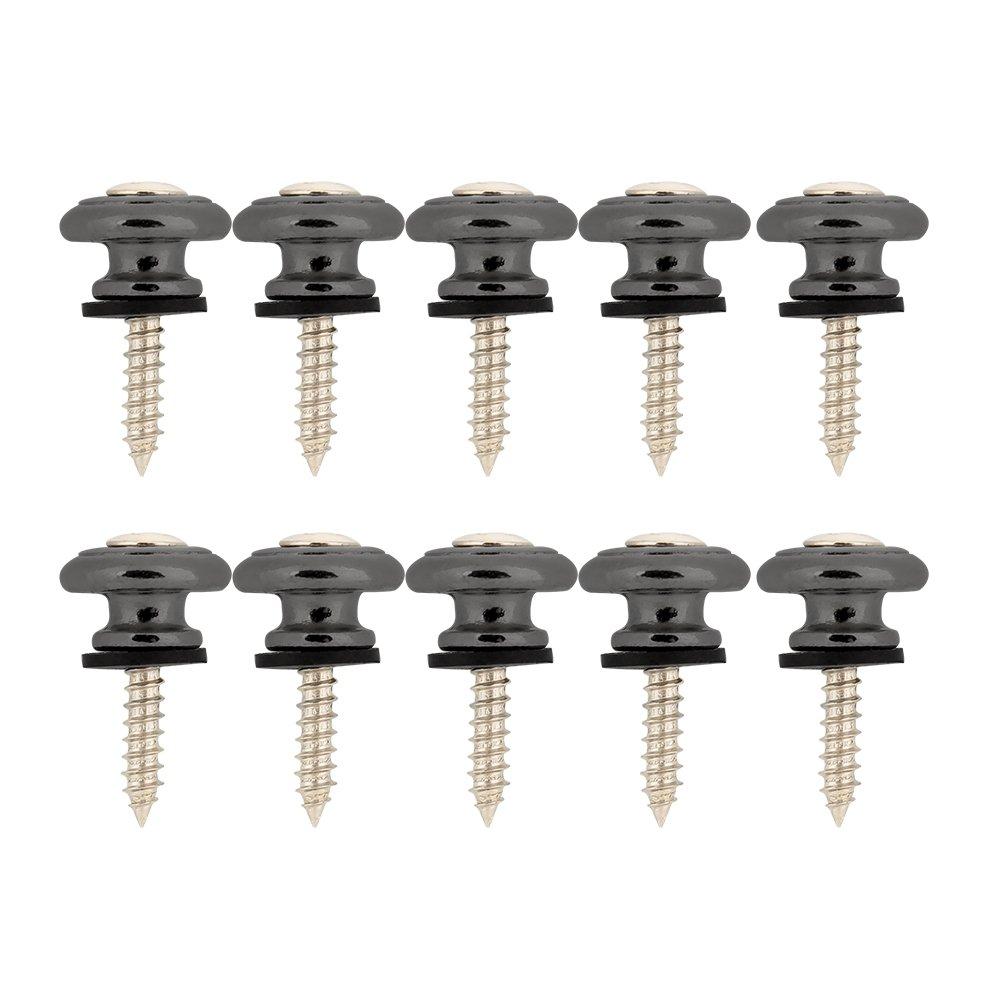 Dilwe 10Pcs Guitar Strap Lock, Guitar Strap Button Metal End Pin with Screw for Ukulele Electric Bass Black