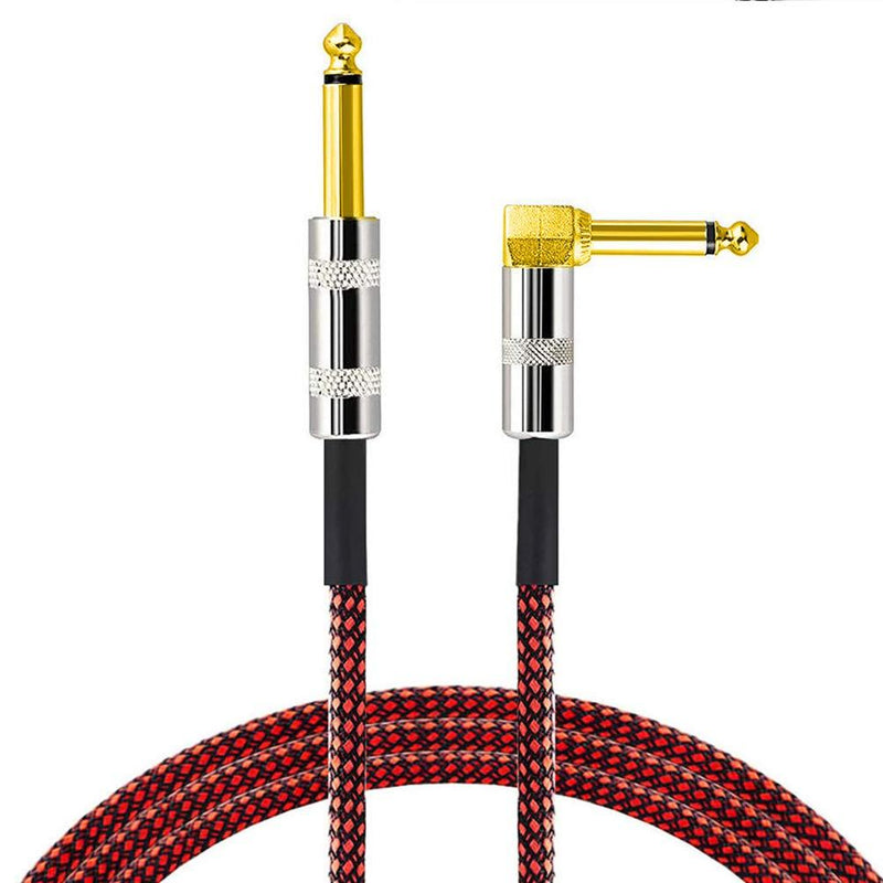LoongGate Premium Nylon Braided Guitar Cable,1/4 Inch(6.35mm) Gold Plated TS plug Super Noiseless Bass/Electric/Keyboard Instrument Cable 3M/9.8ft (Black/Red) Black/Red