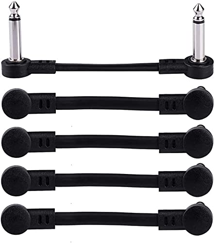 Rayzm Guitar Patch Cable, 6.35mm Angled Instrument Jumper Cable for Guitar/Bass Effects Pedals, 5cm Pedal-Board Jumper Cables (6-Pack, Black ) 6-Pack,5cm