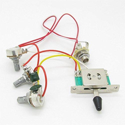 Pxyelec Wiring Harness Prewired 3x 500k Pots 1 Volume 2 Tone Control Knobs 5 Way Switch for Strat Guitar