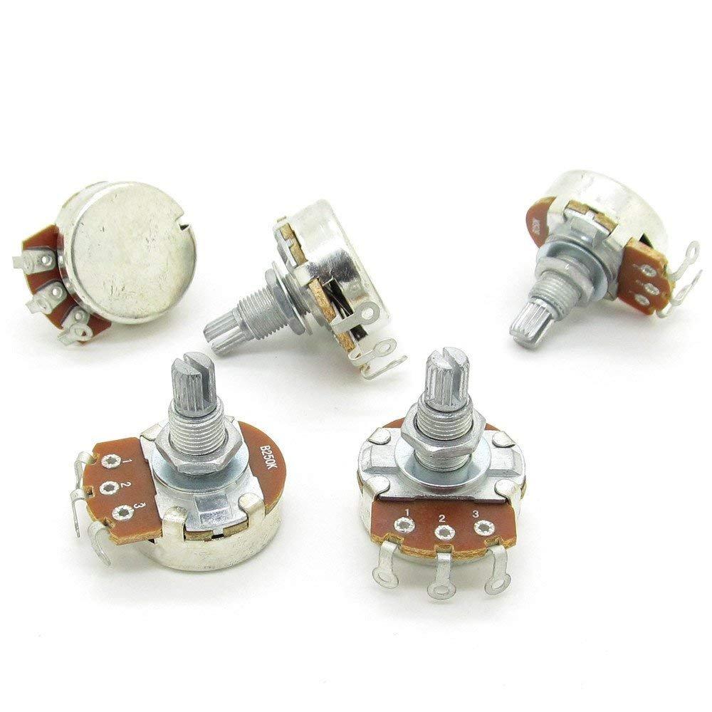 Pxyelec 5pcs Full Size B250k Long Split Shaft 18mm Electric Guitar Bass Volume Tone Pots Potentiometer